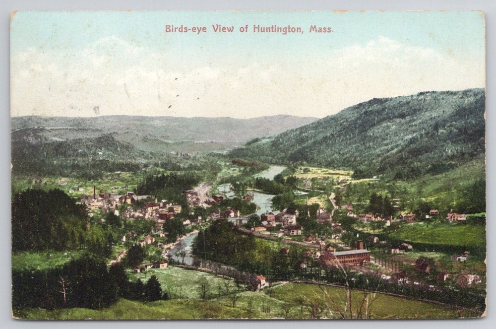 Huntington, Mass. Birds-eye View Valley Town River Vintage Postcard 1910