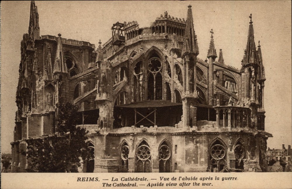 Reims Cathedral Reims France Apside view after the war vintage postcard w204
