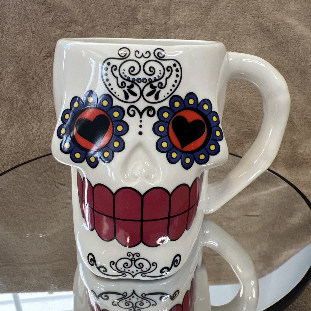 Sugar Skull 3D Coffee Mug Cup Dia De Los Muertos Day Of The Dead White