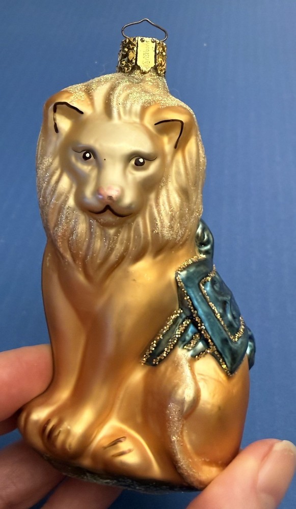 Glass Christmas Lion Ornament with pretty Blue Accent-image