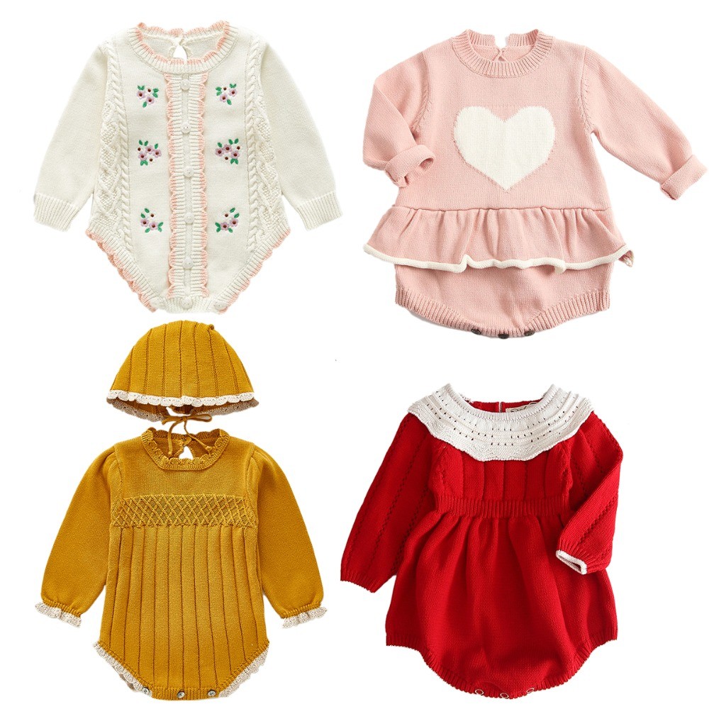Toddler Infant Baby Girl Knit Sweater Romper Long Sleeve One Piece Jumpsuit