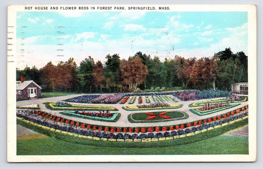 1930s Hot House & Flower Beds Forest Park Springfield Massachusetts MA Postcard