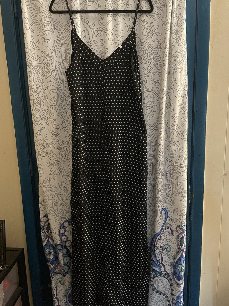 Long Black Dress With White Polka Dots And Spaghetti Straps Large