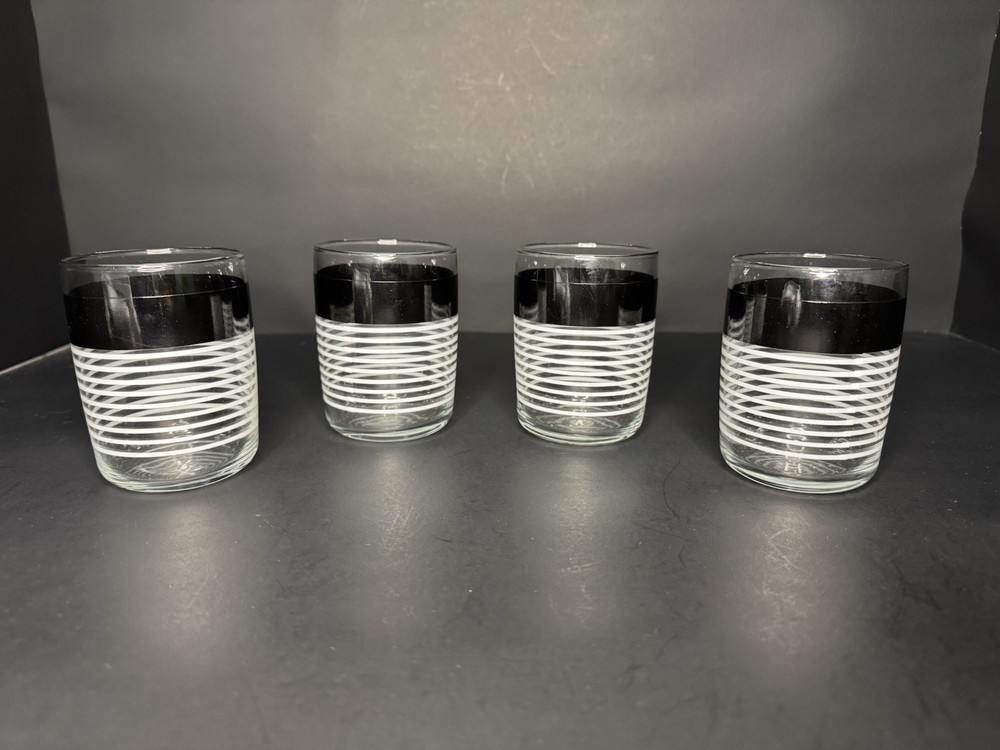 Vintage Libby Drinking Glasses Black & White Stripes Excellent Condition