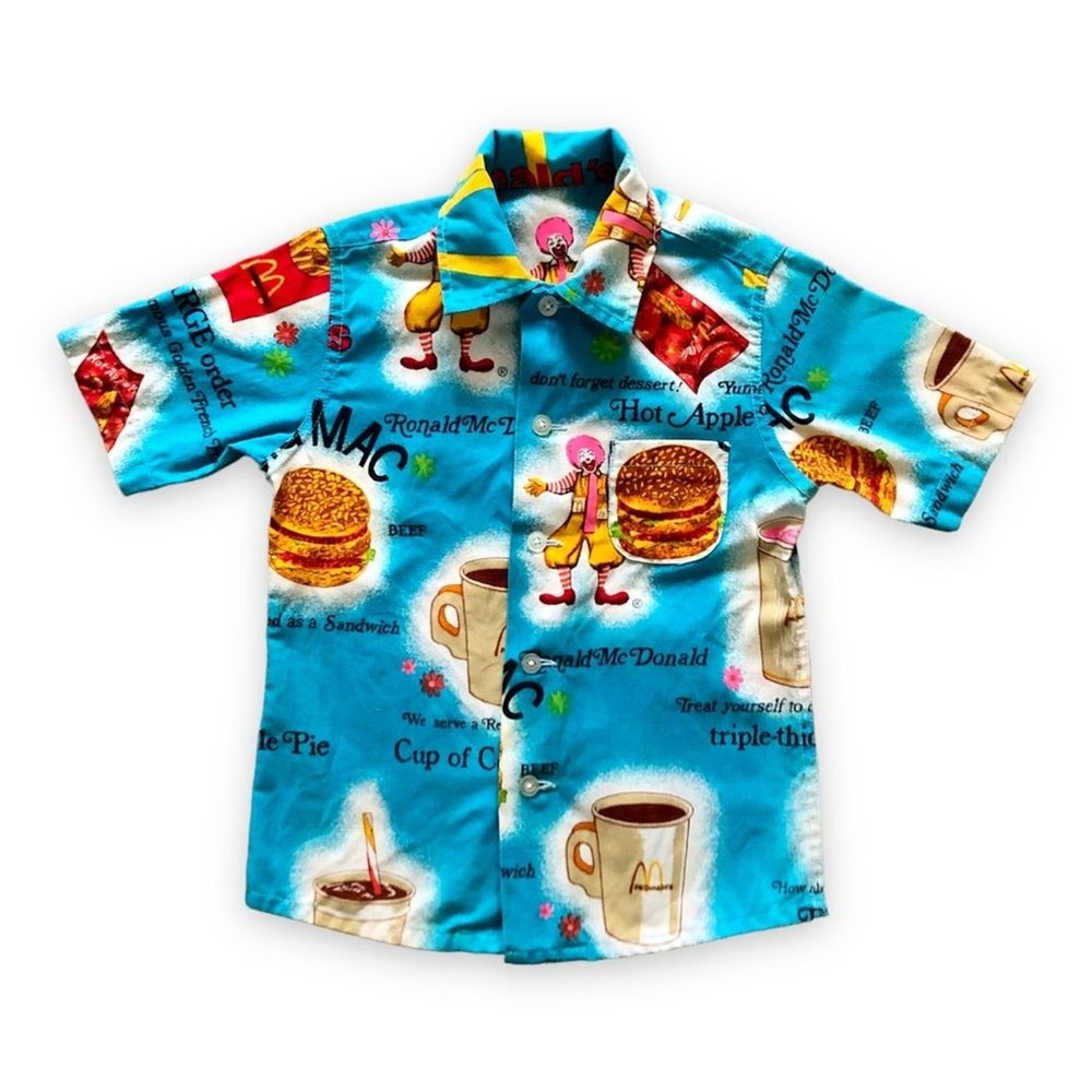 Vintage 60s 70s McDonald's Hawaiian Child Shirt Blue Ronald Memorabilia