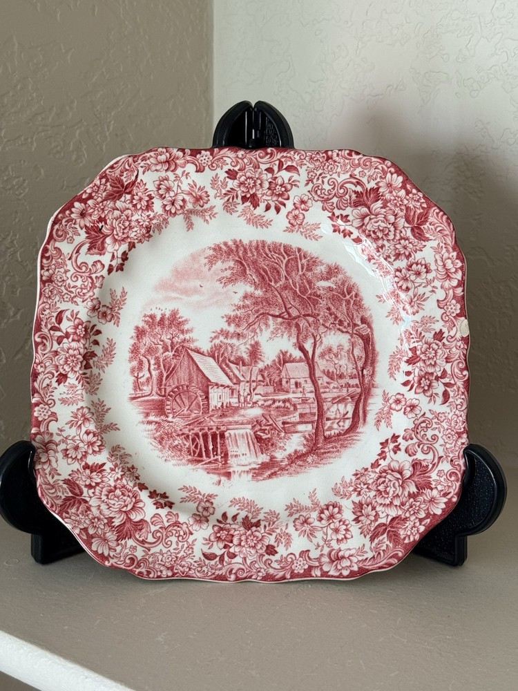Vintage Johnson Bros. MillStream Red/White Ironstone Square Salad Plate England