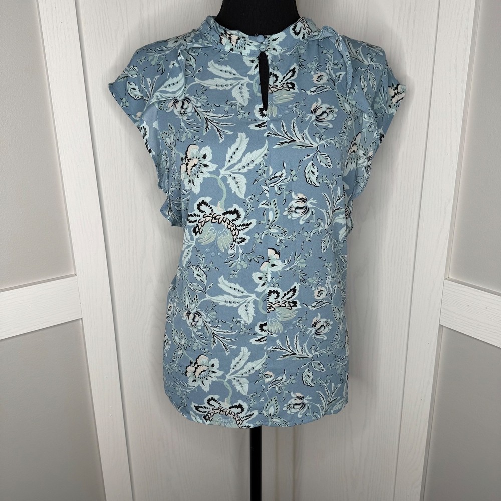 Carmen Marc Valvo XL Blue Floral Sleeveless Lightweight Blouse for Work