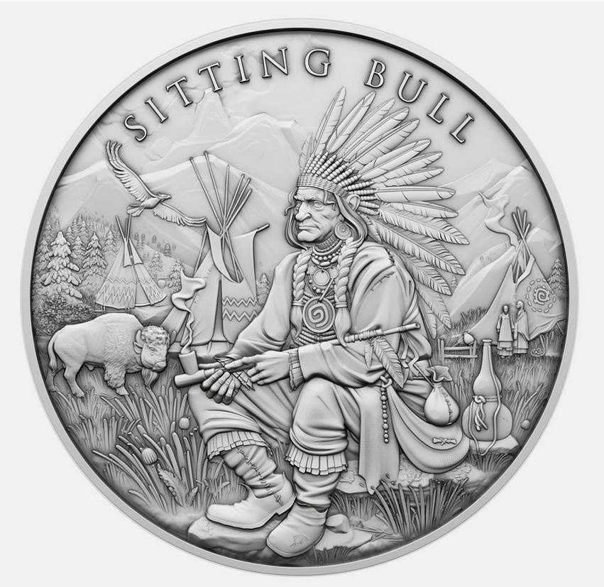 1 Troy oz Sitting Bull Design .999 Fine Silver Round