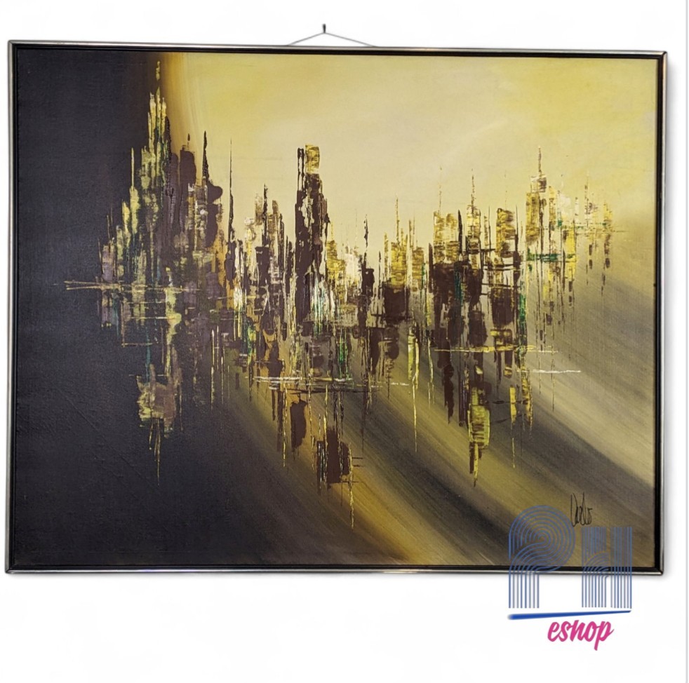 Vintage framed Oil on Canvas Cityscape MCM Circa 60's signed Carlo? 4ft x 5ft