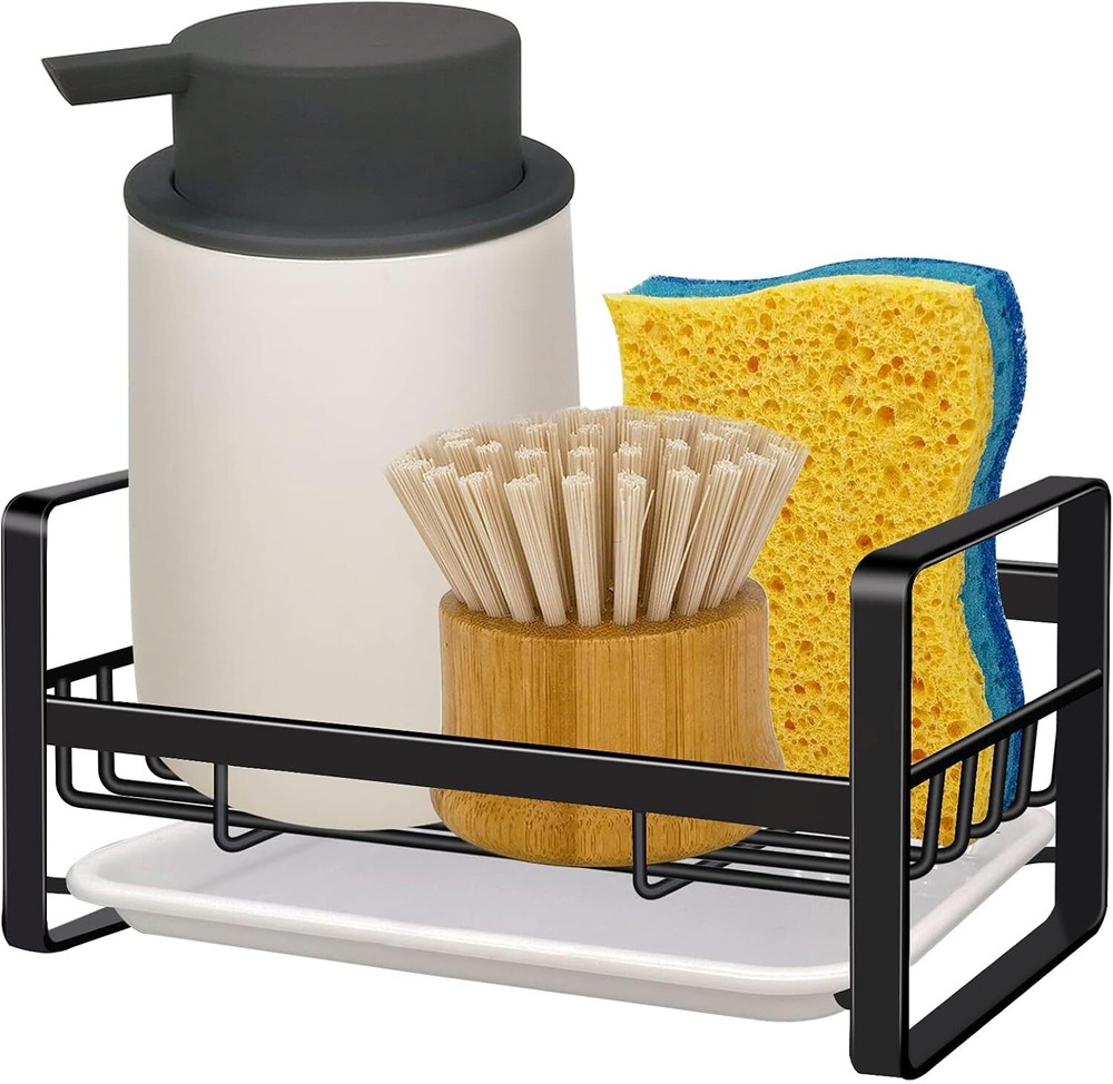VANTEN Kitchen Sink Caddy Sponge Holder Organizer, Tray Matte Black