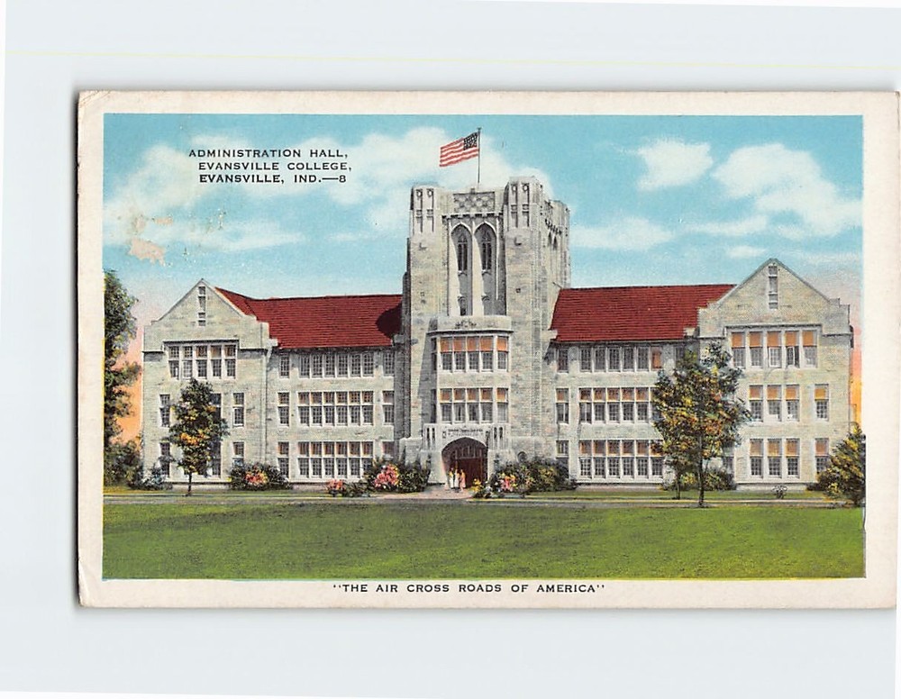 Postcard Administration Hall Evansville College Indiana USA
