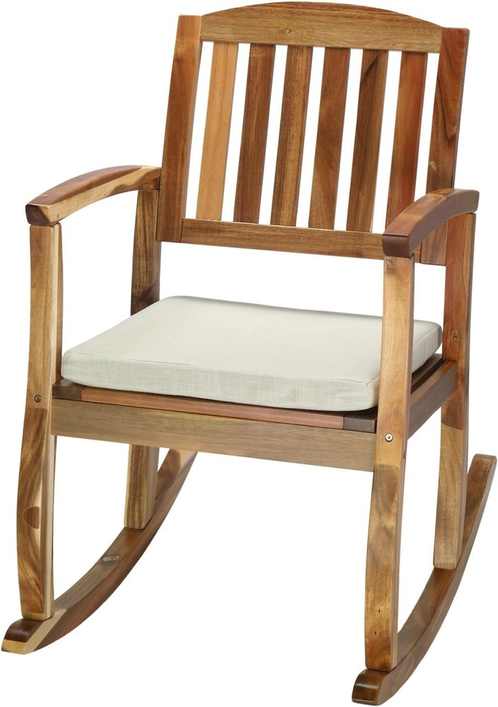 Acacia Wood Outdoor Rocking Chair with Cushions Supports 400 LBS for Patio-image