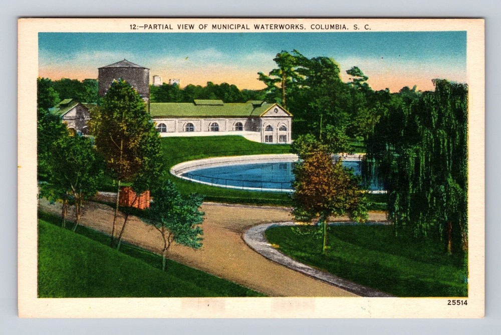 Columbia SC-South Carolina, Partial View Municipal Waterworks Vintage Postcard