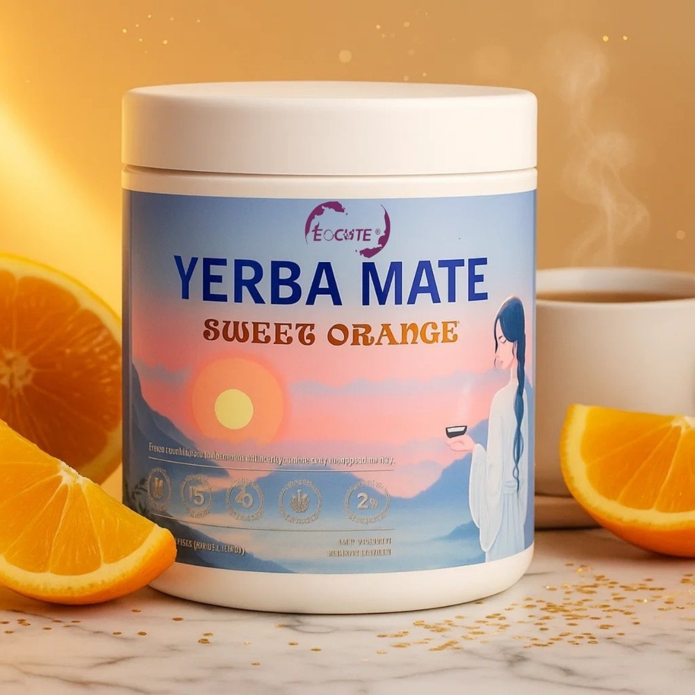 Instant Yerba Mate Tea - Sweet Orange Flavor, Pre+Probiotics, 30 Servings