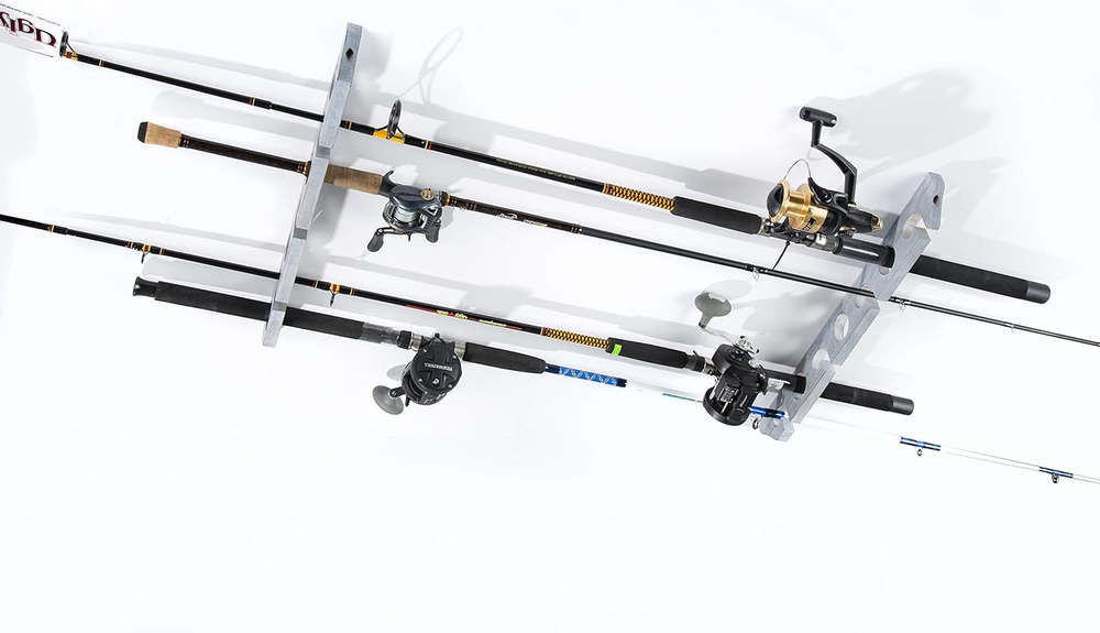 Distressed Finish Ceiling Rack. Accomodates up to 7 Rods or Combos. Oversized to-image