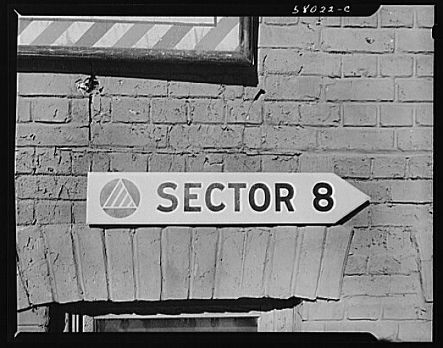 Photo:United States 1940s Civilian Defense Sector 8 Sign Brick Building