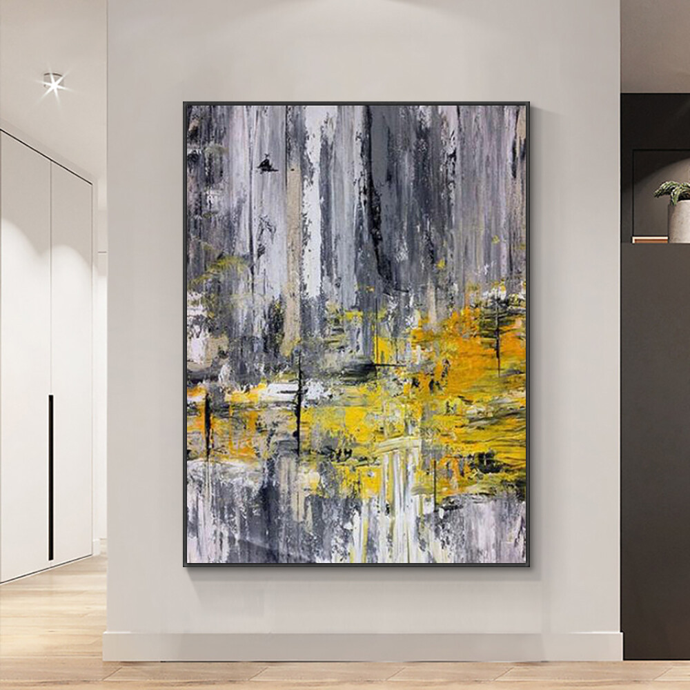 Abstract Gray With Yellow Painting Hand Painted Oil Painting On Canvas Modern