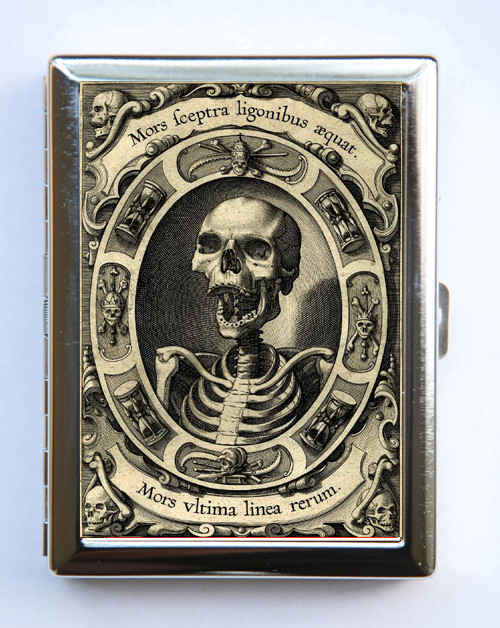 Metal Cigarette Case Wallet Holder Memento Mori Skeleton