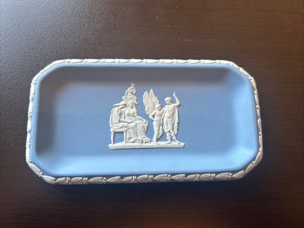 Wedgwood Blue Jasperware Trinket Tray Dish 6.1 ” x 3.3”  Vintage Made In England