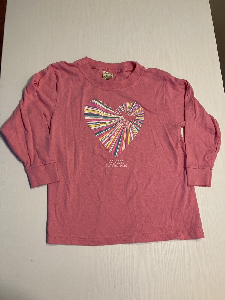 Acadia National Park Pink Long Sleeved Tee Girls L 10/12 Heart FREE SHIPPING-image