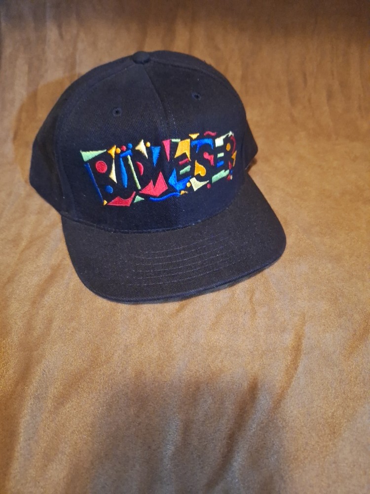 Vintage 90s Budweiser Graffiti Abstract Art Hat Snapback Cap Beer Promo USA-image