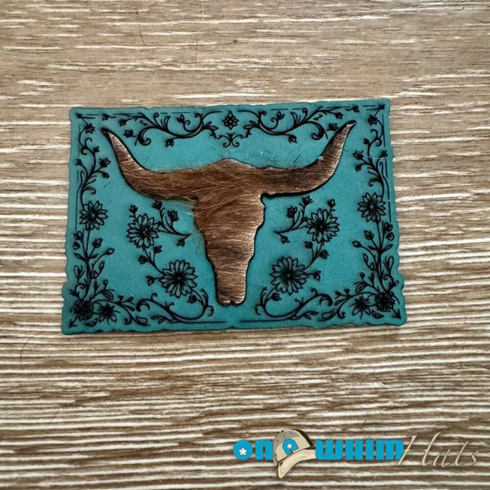 Teal Bull-Headed Genuine Cowhide and Leather Iron-On Patch