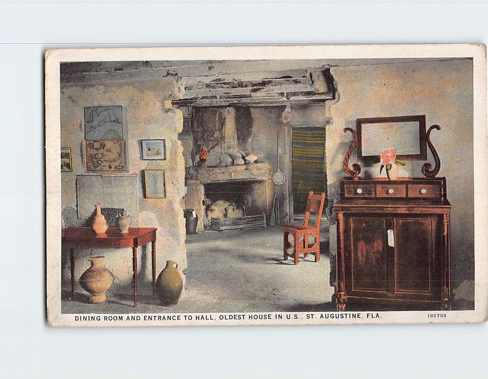 Postcard Dining Room and Entrance to Hall Oldest House St. Augustine Florida USA