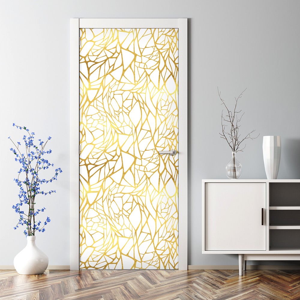 Abstract golden white bubble-free door decal large ornament-image