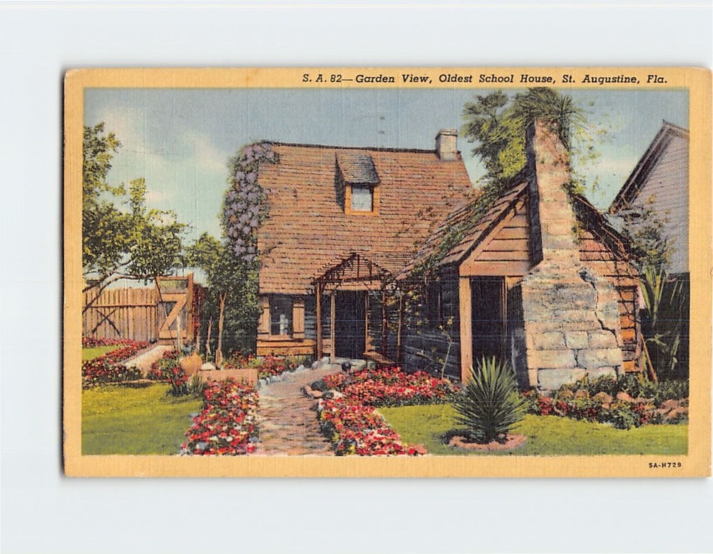Postcard Garden View Oldest School House St. Augustine Florida USA