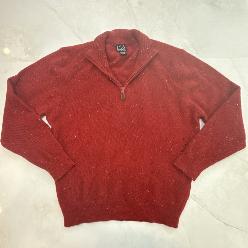 Jos. A. Bank Red Lambswool Half Zip Sweater Men’s Size Large Pullover