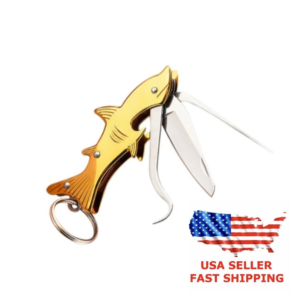 Shark Keychain Multitool with Knife, Bottle Opener, Toothpick for Camping & Fishing