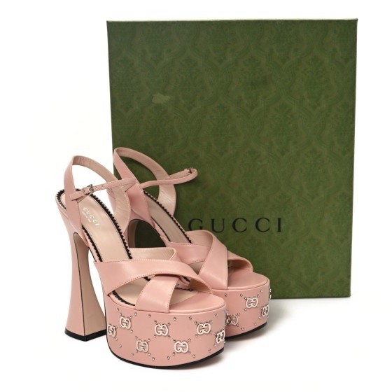 BNWT Gucci GG Stud Rose Leather Platform Sandals Size 39.5 US 9.5 $1190