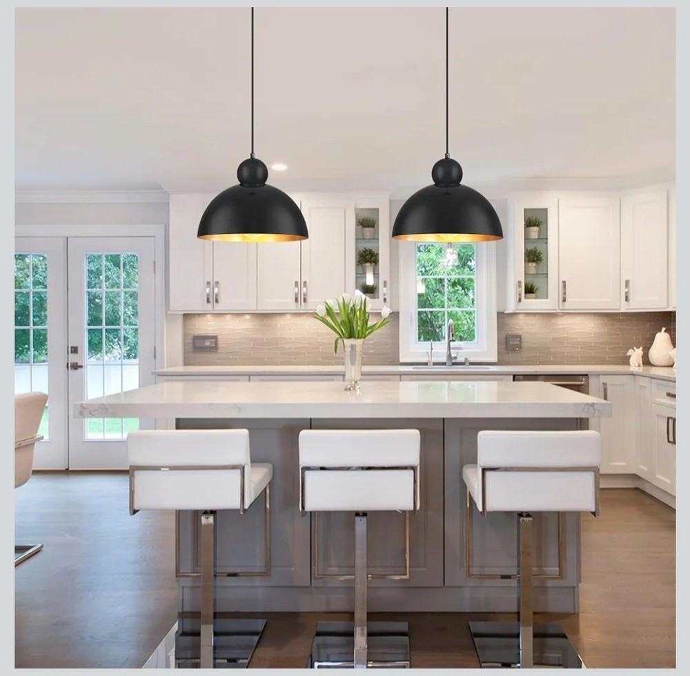 12 Inch Black Pendant Lights Kitchen Island Farmhouse Pendant Light with Adjust