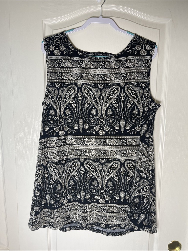 Veranee Women's Black White Sleeveless  Tunic Tank Top 3XL