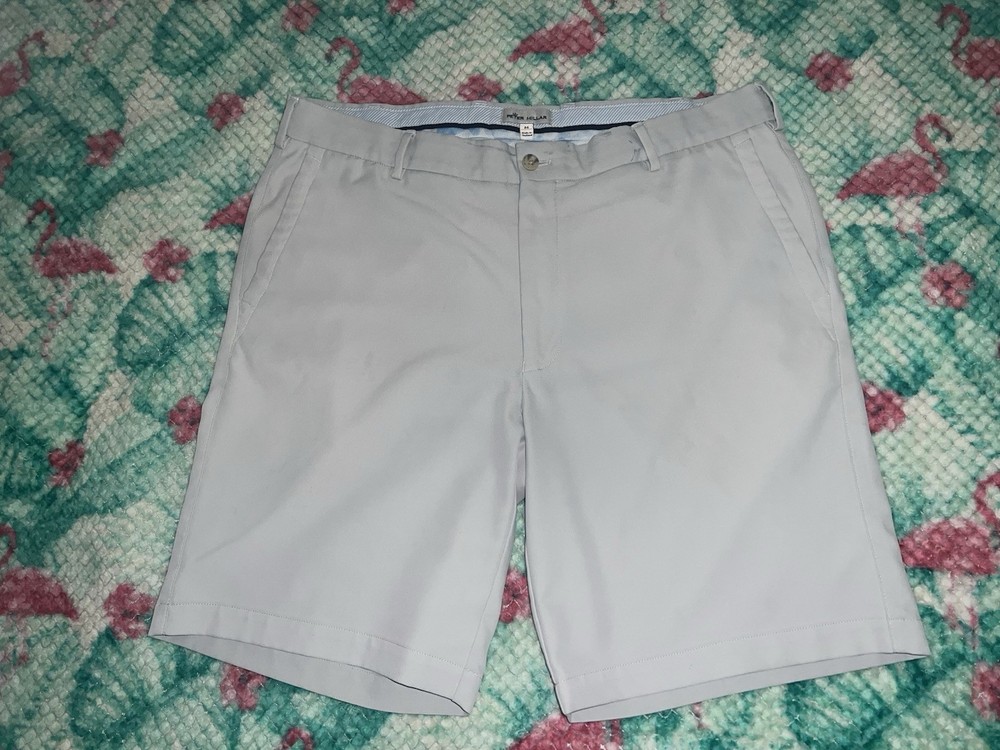 Peter Millar Golf Shorts Mens 36 Khaki Performance Flat Front Crown Preppy