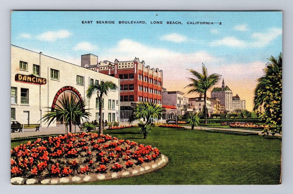 Long Beach CA-California, East Seaside Boulevard, Antique, Vintage Postcard