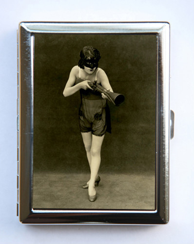 Vintage Masked Flapper Cigarette Wallet for Business Cards Rockabilly Mysterious Erotica  