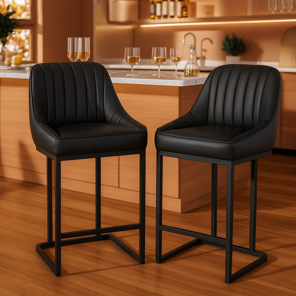 24” Counter Height Bar Stools Set of 2 Kitchen Island Chairs with Back PU Stools