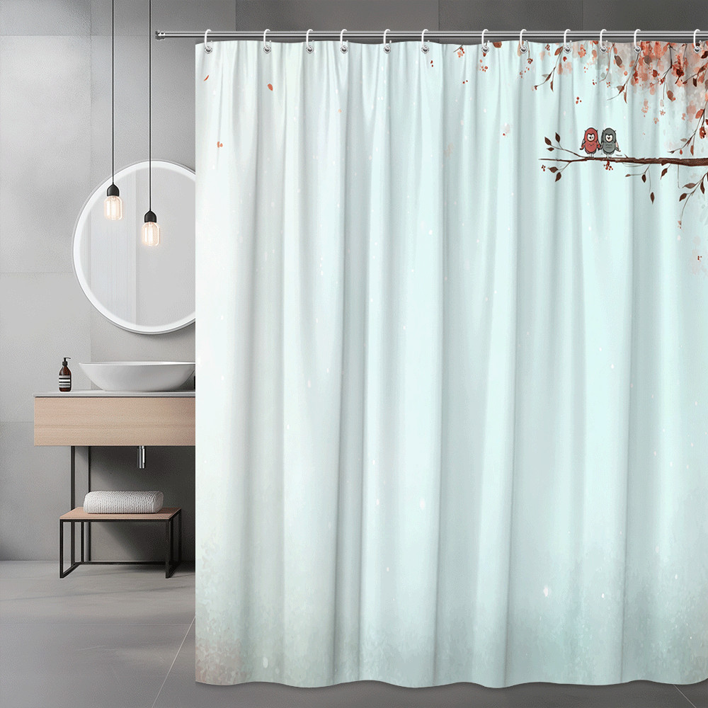 Cute Owl Branch Shower Curtain Floral Sky Print