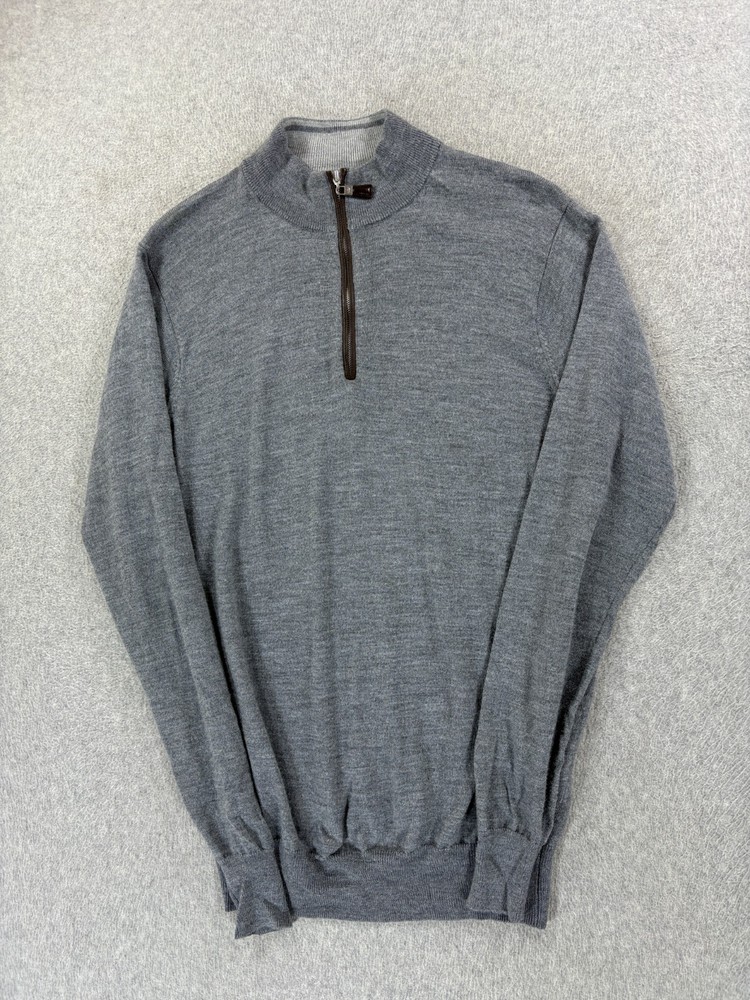 Peter Millar Merino Wool Silk Blend 1/4 Zip Pullover Sweater (Men's Small) Gray