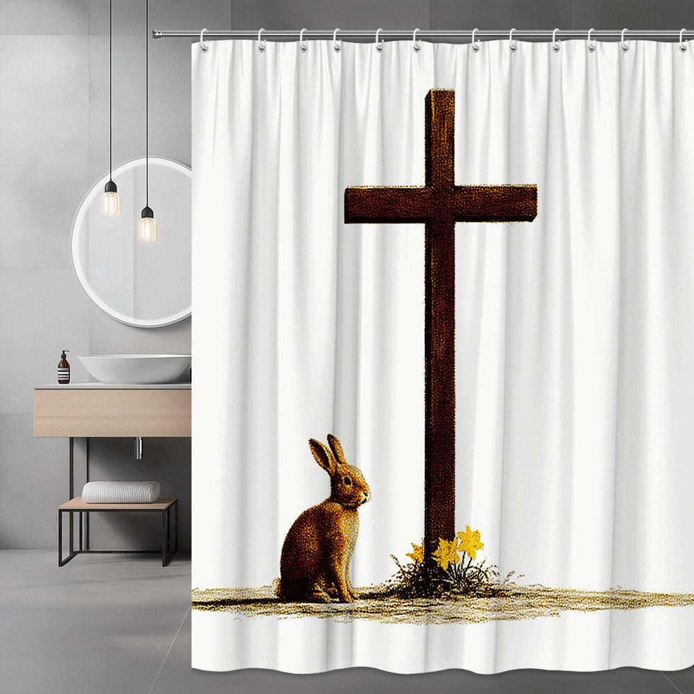 Cross and Rabbit Shower Curtain Graphic Print