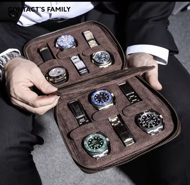 Genuine Leather Zipper Watch Case | 2/4/6/8 Slots | Travel Storage Display