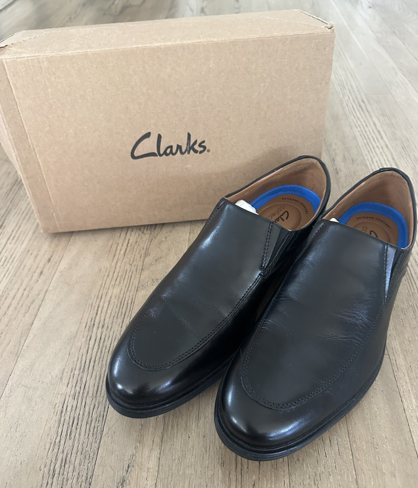 Clarks Whiddon Step Mens 11.5  Black Leather Dress Shoes Slip On Loafers NIB