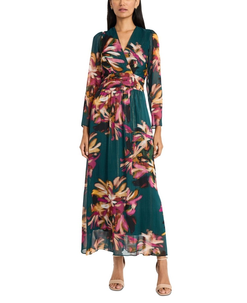 Maggy London Women's Floral-Print Maxi Dress Green Size 12 MSRP $158