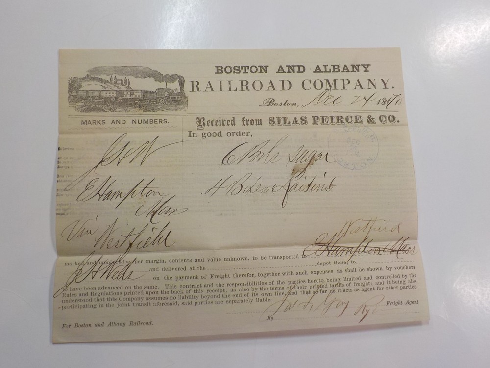 Boston And Albany Railroad Company 1870 Document Train Illustration Paper VTG
