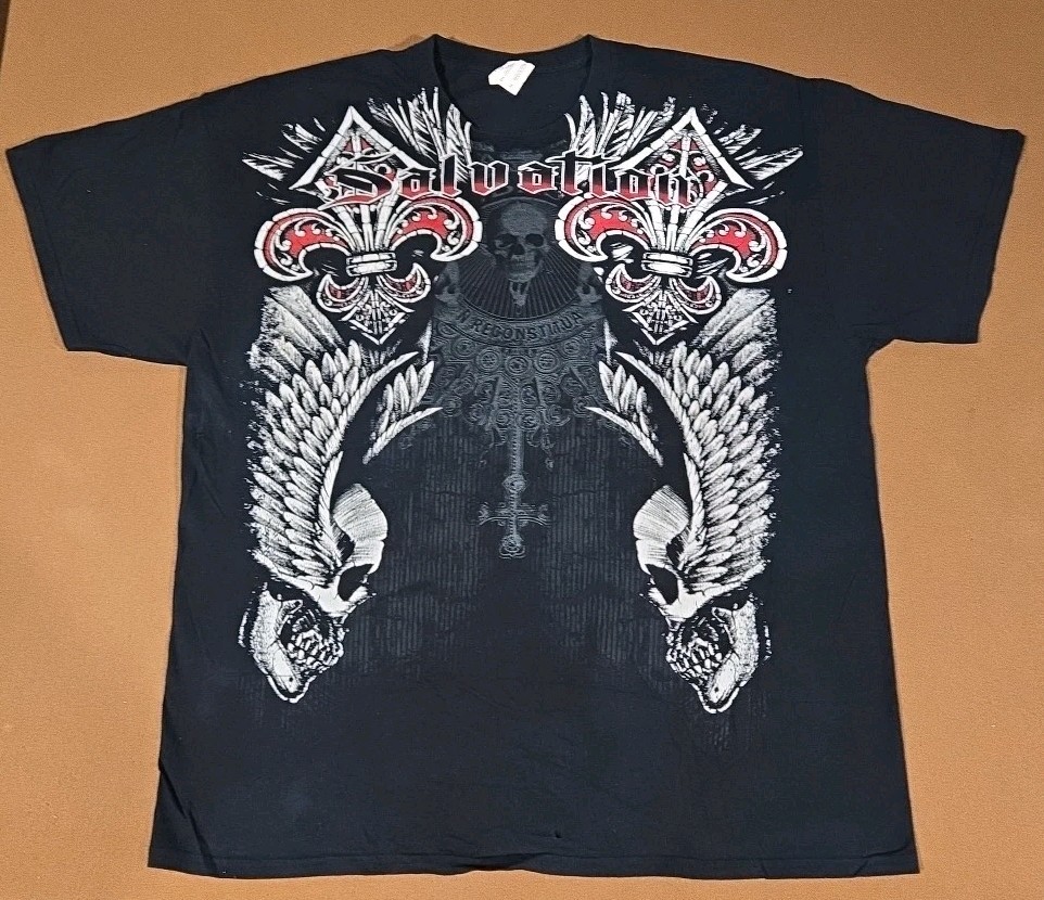 Vintage Y2K Grunge Skater Salvation T Shirt XL Skull Affliction Tap Out MMA Tee