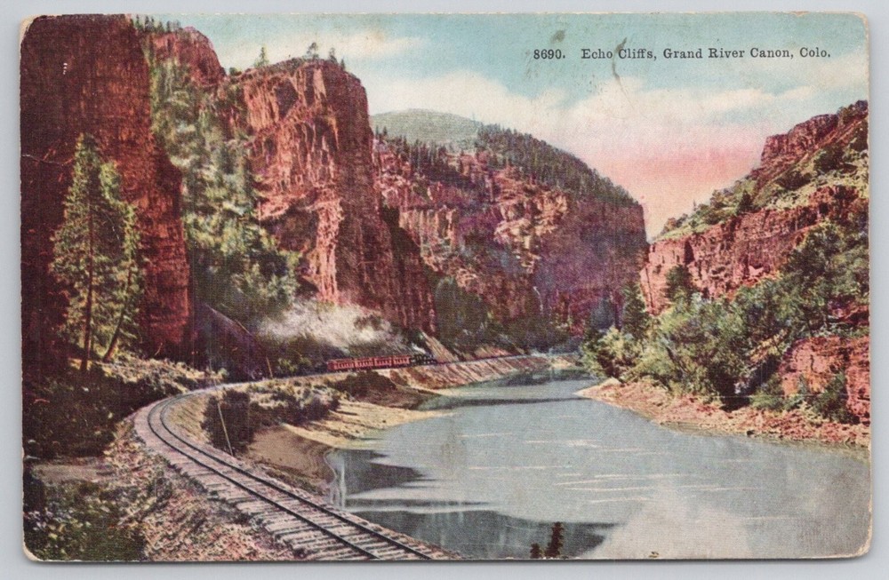 Echo Cliffs Grand River Canon Colorado Antique Postcard Steam Train Railroad