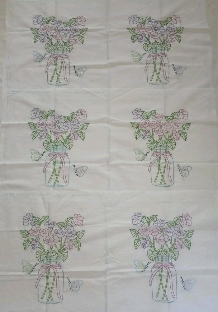6-Piece 18x18 Inch Butterfly & Flower Mason Jar Quilt Blocks JDNA
