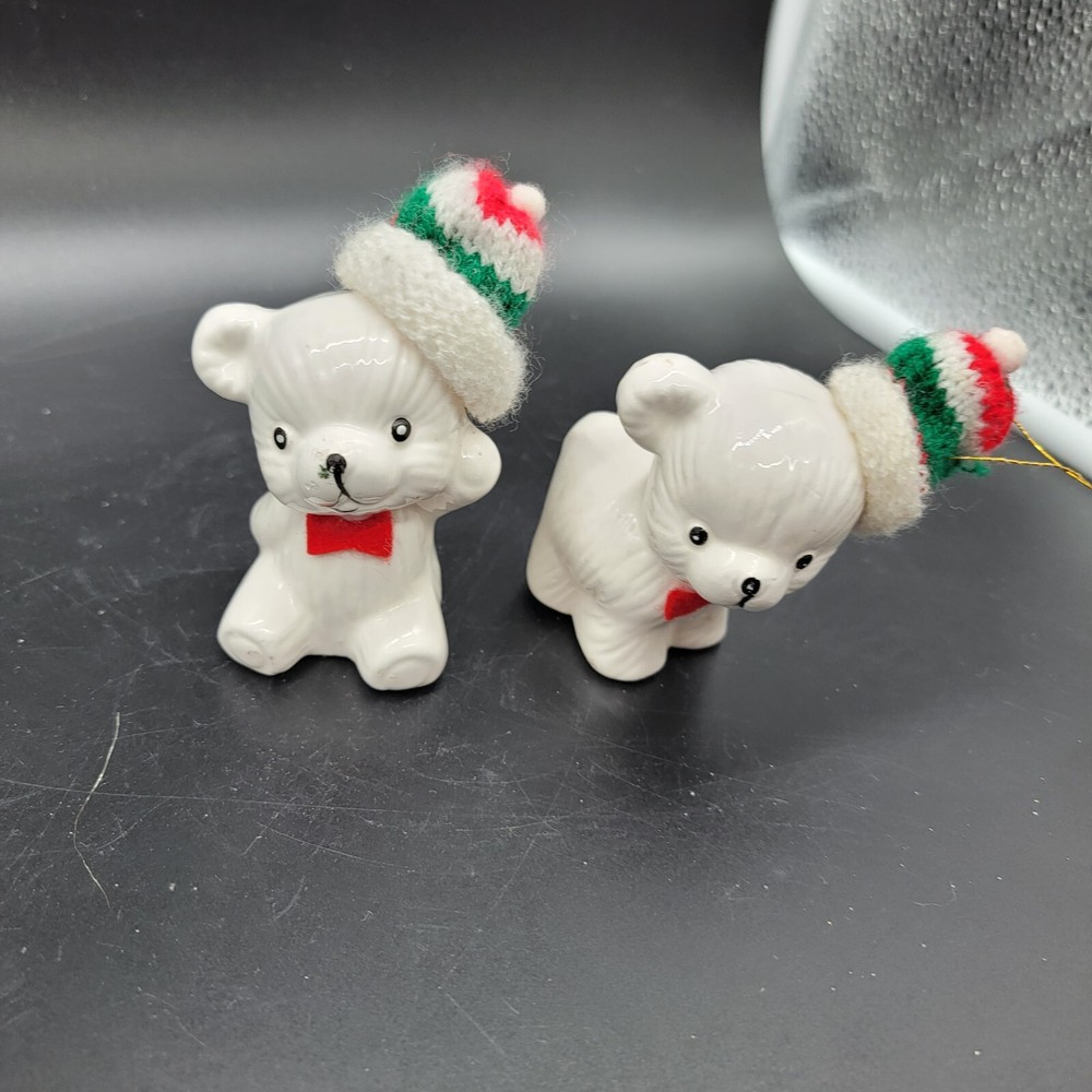 Polar Bear Figurine Made In Taiwan Christmas Hats