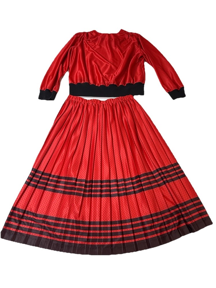 True Vintage Skirt Set 2 Pc Rockabilly Pin Up Large Black Red Polka Dot USA EUC